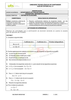 GUÍA SISTEMA DE ECUACIONES