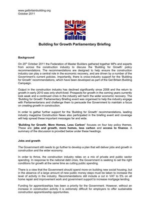 Building for Growth Parliamentary Briefing