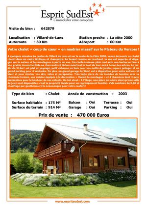 Votre chalet « coup de cœur » en madrier massif sur le Plateau du Vercors ! VILLARD DE LANS 38250