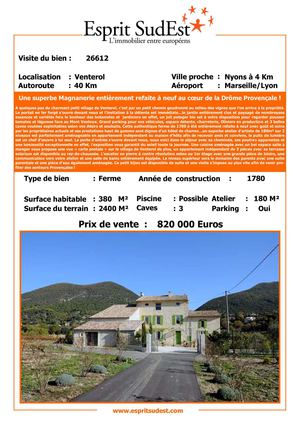 Esprit SudEst vous présente:Une superbe Magnanerie entièrement refaite à neuf au cœur de la Drôme Provençale ! VENTEROL 26110