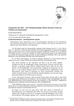 Nobelpreisträger Fried als Esperantist und Pazifist