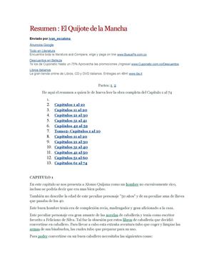 Resumen EL QUIJOTE DE LA MANCHA