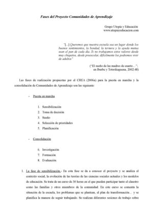 Fases del Proyecto Comunidades de Aprendizaje