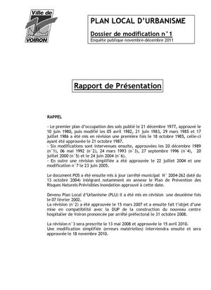 Rapport de présentation PLU - Modification n°1 - Enquête du 21/11/11 au 21/12/11