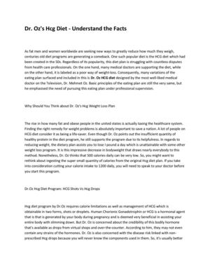 Dr. Oz's Hcg Diet - Understand the Facts