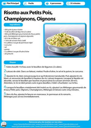 Risotto aux Petits Pois, Champignons, Oignons   
