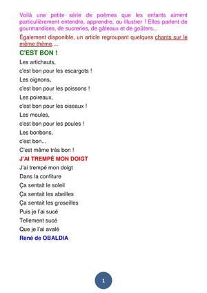 Voilà une petite série de poèmes que les enfants 