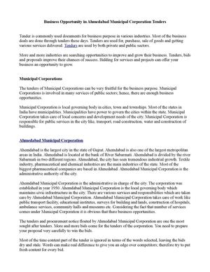 Ahmedabad Municipal Corporation Tenders & Opportunity