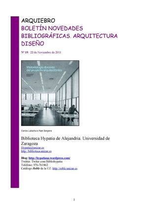 Boletín de novedades de Arquitectura y Diseño de la Biblioteca Hypatia de Alejandría UZ, nº 19
