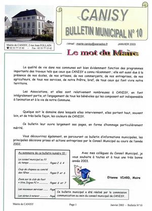 Canisy - Bulletin municipal n°10 - Janvier 2003