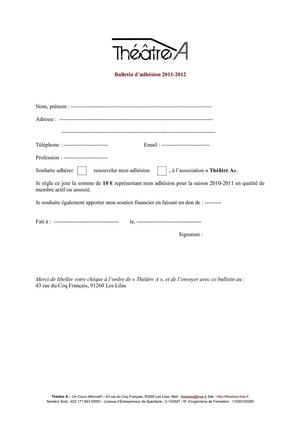 Bulletin d'adhésion 2011-2012