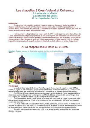 Les chapelles de Crest-Voland et Cohennoz