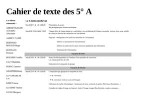 Cahier de texte des élèves de 5°