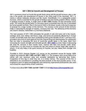 IGF-1 DES for Growth and Development of Tissues