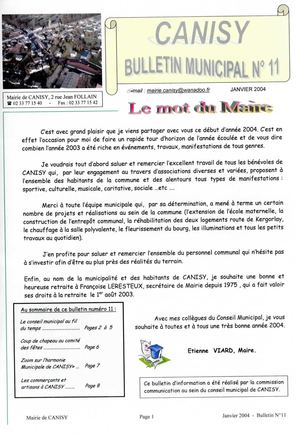 Canisy - Bulletin municipal n°11 - Janvier 2004