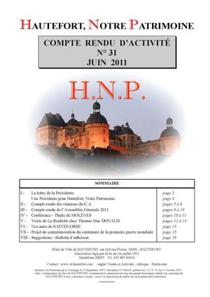 Hautefort, Notre Patrimoine - Compte rendu d'activité n°31 - juin 2011