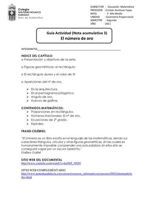 ACTIVIDAD : EL NÚMERO DE ORO