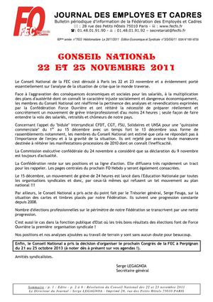 Résolution du Conseil National de Novembre 2011