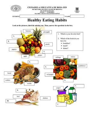 Worksheet Healthy Food