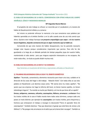 Ponencia de María Angustias Nuevo. El habla de Navalmoral de la Mata.