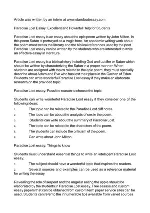 Реферат: Paradise Lost Essay Research Paper Paradise Lost 2