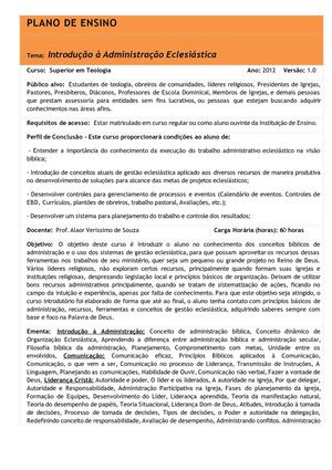 Ementa Administração Eclesiástica