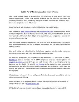 Sudhir Pai CPA helps you retain peace of mind