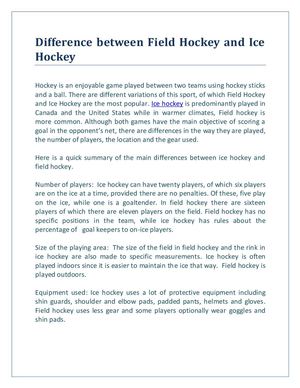 Difference between Field Hockey and Ice Hockey 
