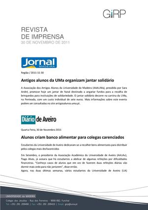 Revista de Imprensa de 30 de novembro de 2011