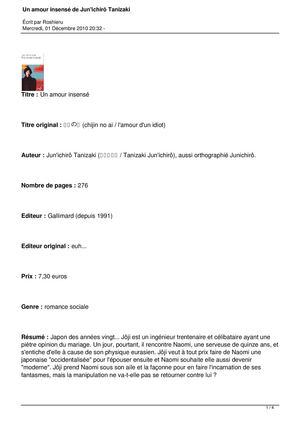 Un Amour insense de TANIZAKI