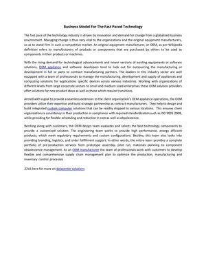 Business Model For The Fast Paced Technology