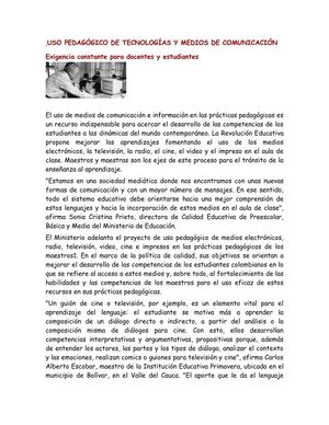 USO PEDAGÓGICO DE TECNOLOGÍAS Y MEDIOS DE COMUNICACIÓN 