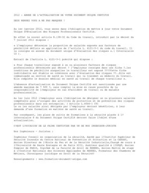2012 : ANNEE DE L'ACTUALISATION DU DOCUMENT UNIQUE CERTIFIE