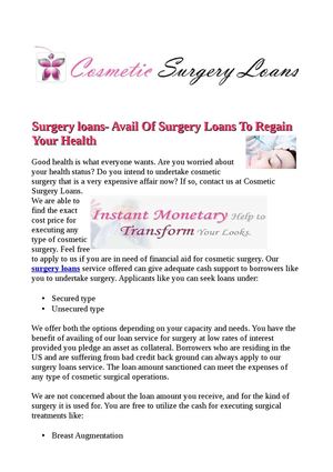 Surgery loans- Avail Of Surgery Loans To Regain Your Health