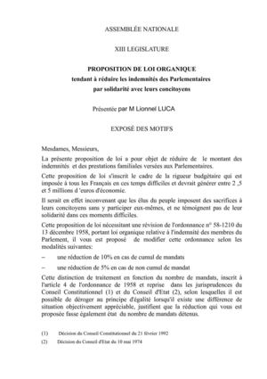 PPL Lionnel LUCA reduire les indemnites des parlementaire