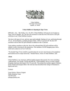 Mock up Urban Outfitters Press Release