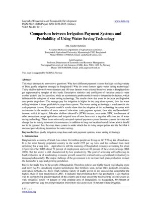 Comparison between Irrigation Payment Systems and Probability of Using Water Saving Technology