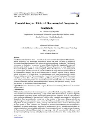 Financial Analysis of Selected Pharmaceutical Companies in Bangladesh