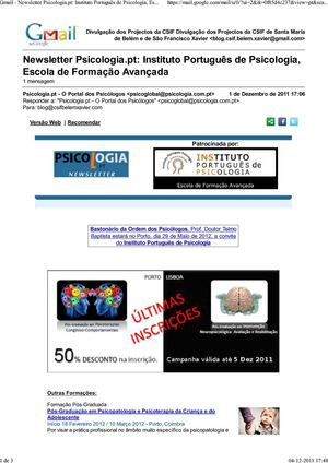 Newsletter Psicologia.pt: Instituto Português de Psicologia, Escola de Formação Avançad