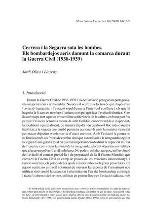 Cervera i la Segarra sota les bombes. Els bombardejos aeris durant la Guerra Civil. Jordi Oliva. Miscel·lània Cerverina 18 - 2008