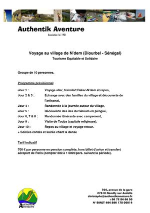 Programme du voyage