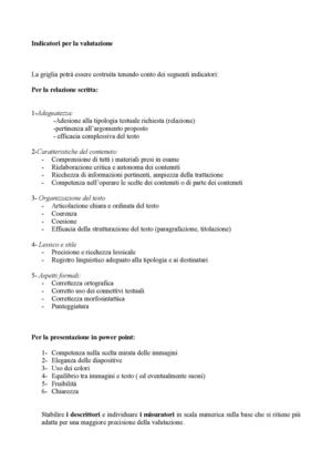 Criteri per la valutazione della verifica sommativa