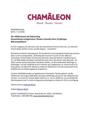 Shows in Berlin - Caveman Pressemeldung