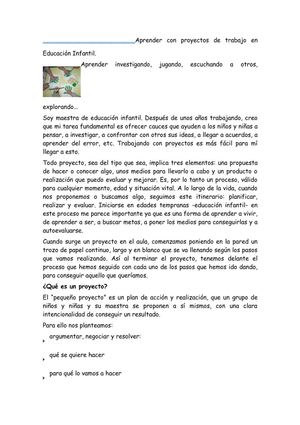 Aprender con proyectos de trabajo en Educación Infantil