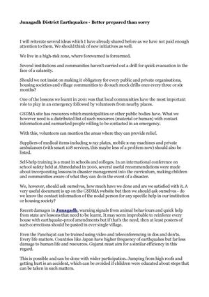 Junagadh District Earthquakes - Better prepared than sorry