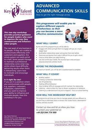 Advanced Communications Skills Two Day Workshop