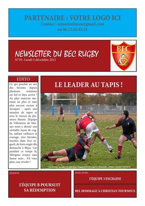 NEWSLETTER du BEC Rugby N°10 - Lundi 05 Décembre 2011