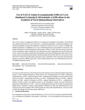 1.[1-9]Use of 2-{[5-(2-Amino-4-oxoquinazolin-3(4H)-yl)-1,3,4-thiadiazol-2-yl]methyl}-1H-isoindole-1,3(2H)-dione in the Synthesis of Novel Quinazolinone Derivatives