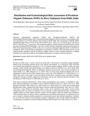 1.[1-13]Distribution and Ecotoxicological Risk Assessment of Persistent Organic Pollutants (POPs) In River Sediments from Delhi, India-