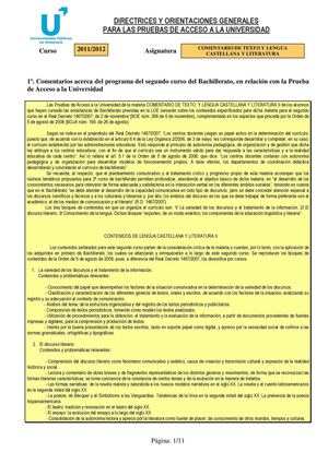 CRITERIOS Y ORIENTACIONES SELECTIVIDAD. LENGUA CASTELLANA Y LITERATURA